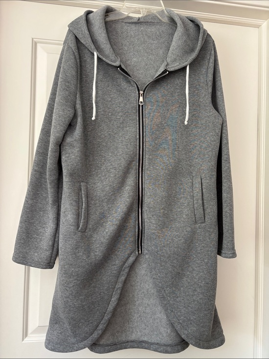 Yousify Tops - Long Grey Zip-Up Hooded Coatigan M - New w/o Tags